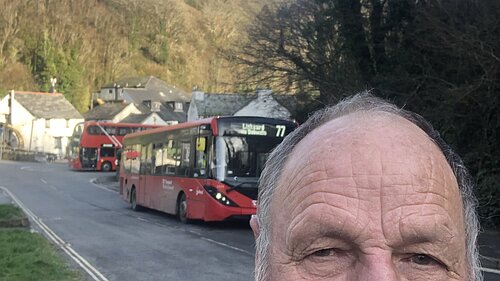 Jim Candy with local bus