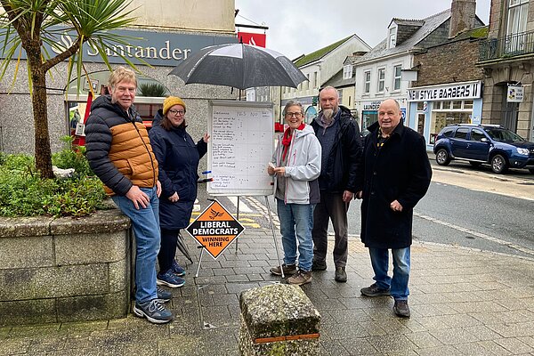 South East Cornwall Lib Dem Campaigners stood outside Liskeard Santander after talking to local residents about their views on the bank's proposed closure.